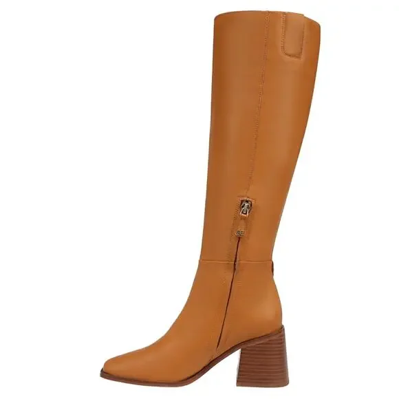 Sam Edelman Wade Knee High Tall Boot Sz 7.5 Brown Leather Block Heel Square Toe